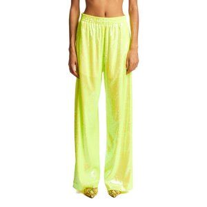 NWT $835 Maison Margiela Yellow Sequin Wide-Leg Track Pants Size 4